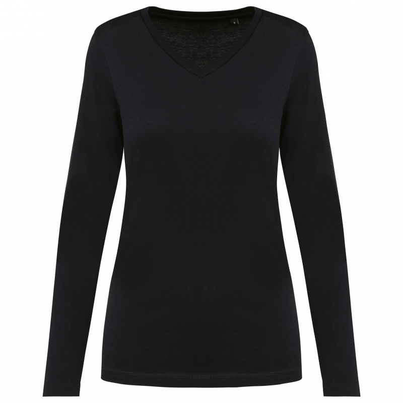 T-shirt coton Supima col V manches longues femme
