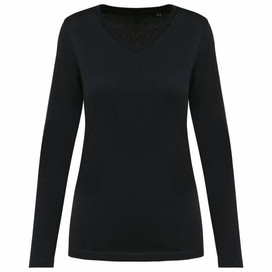 T-shirt coton Supima col V manches longues femme