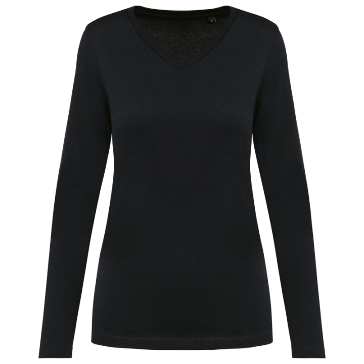 T-shirt coton Supima col V manches longues femme