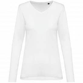 T-shirt coton Supima col V manches longues femme