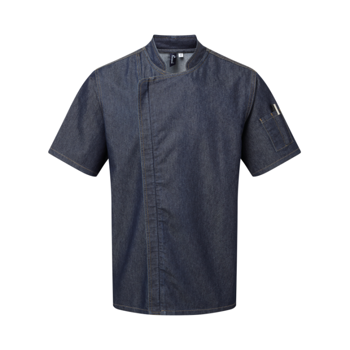 Veste chef cuisinier à fermeture zip tissu denim