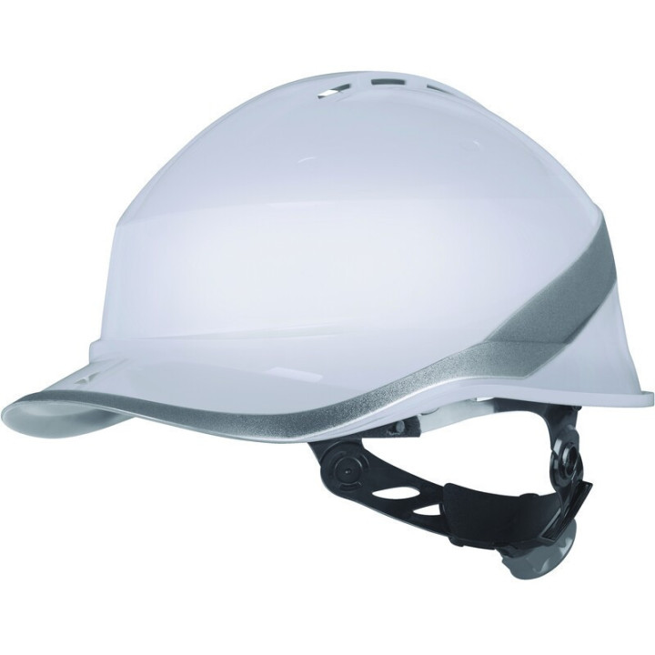 Casque de chantier ventilé forme casquette baseball serrage rotor