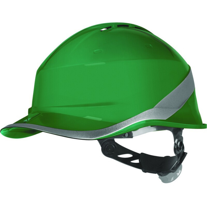 Casque de chantier ventilé forme casquette baseball serrage rotor