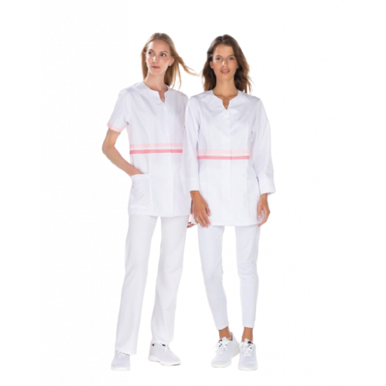 Tunique LOU MC REMI CONFECTION blanc/rose manches courtes