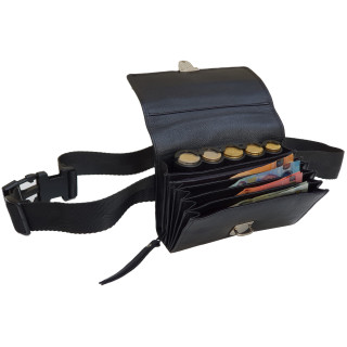 Sacoche serveur cuir noir monnayeur 5 pièces fermeture cartable