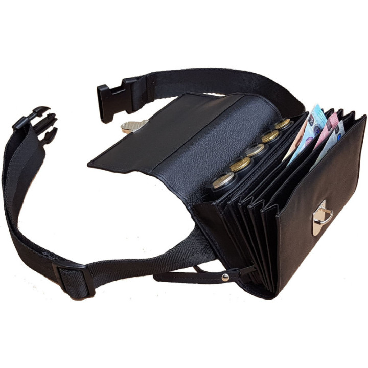 Sacoche serveur cuir noir monnayeur 5 pièces fermeture cartable
