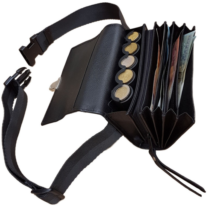 Sacoche serveur cuir noir monnayeur 5 pièces fermeture cartable