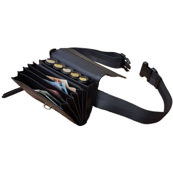 Sacoche serveur cuir noir monnayeur 5 pièces fermeture cartable