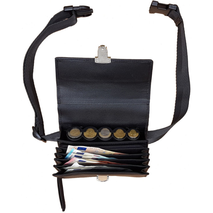 Sacoche serveur cuir noir monnayeur 5 pièces fermeture cartable