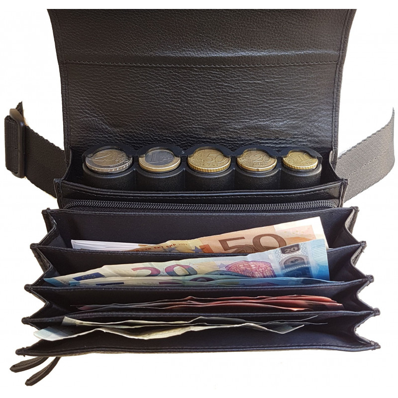 Sacoche en CUIR avec monnayeur 5 PIÈCES fermeture CARTABLE