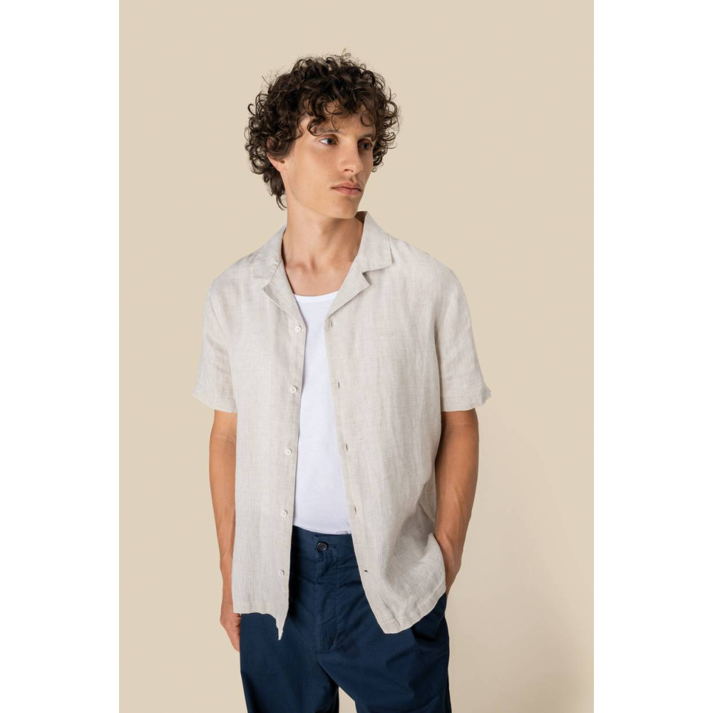 Chemise à col bowling en lin homme