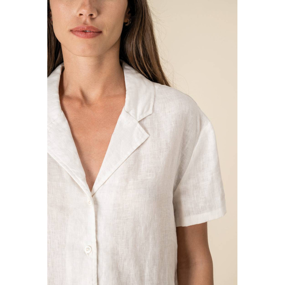 Chemise à col bowling manches courtes en lin femme 