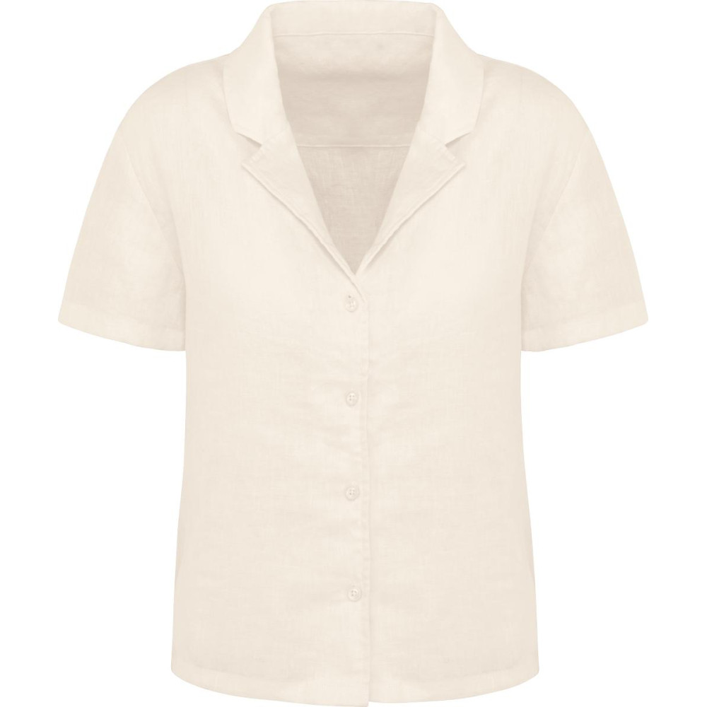 Chemise à col bowling manches courtes en lin femme 