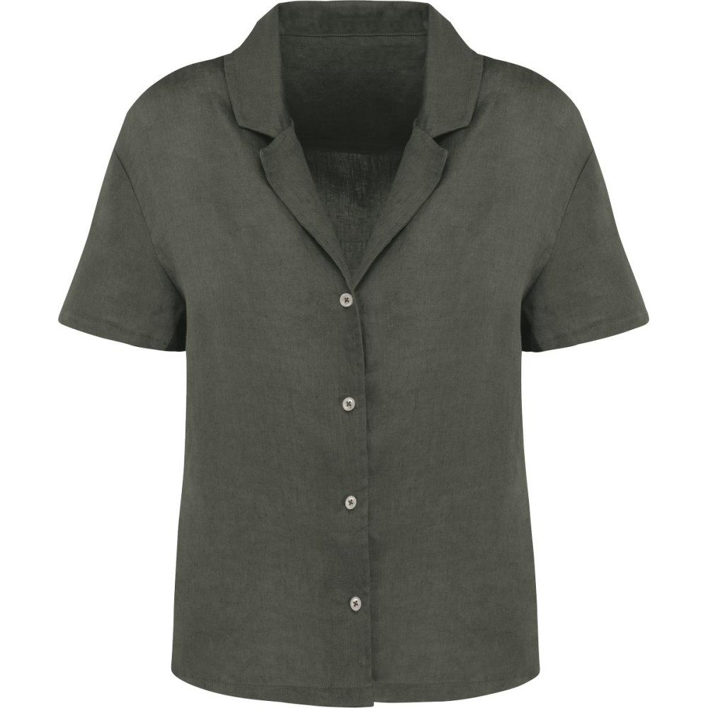 Chemise à col bowling manches courtes en lin femme 