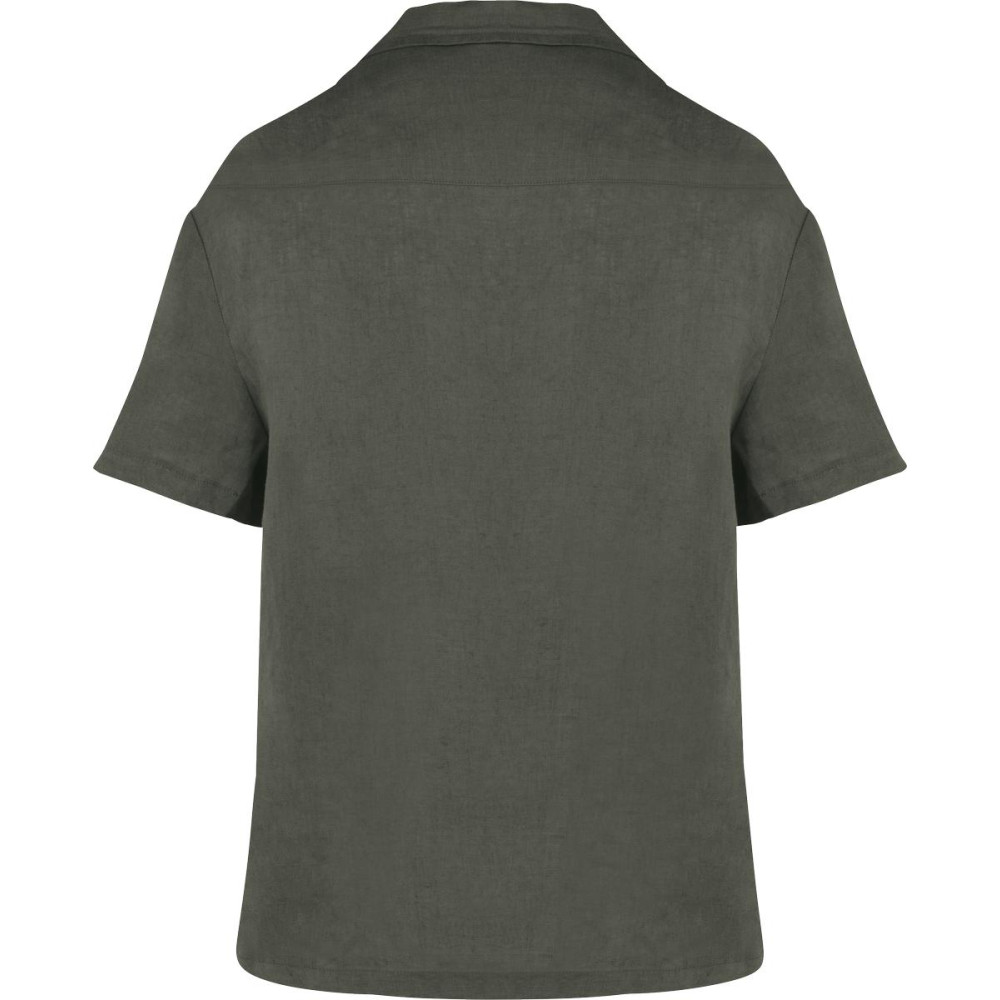 Chemise à col bowling manches courtes en lin femme 
